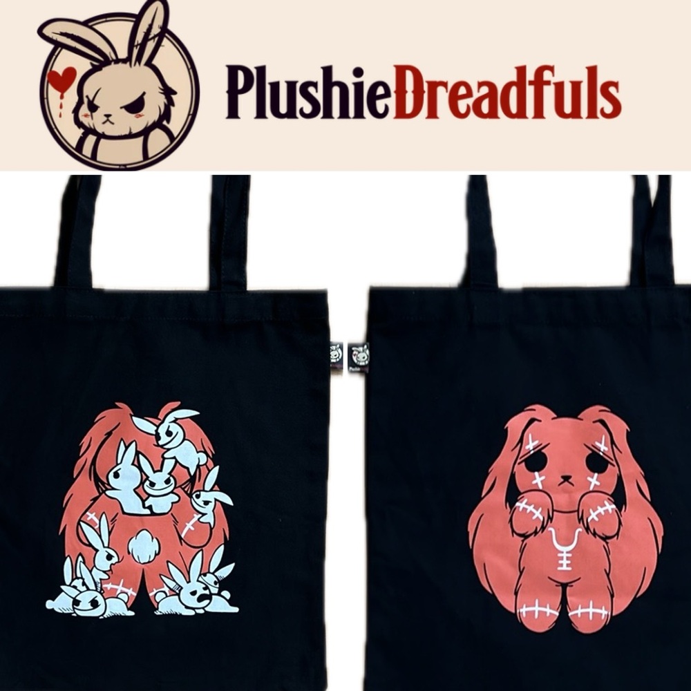🐇NWOT Anxiety Rabbit / Worry Bunny Black Tote with Orange Graphic Bunny Design